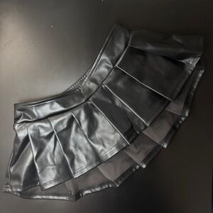 Black Faux Leather Pleated Skirt